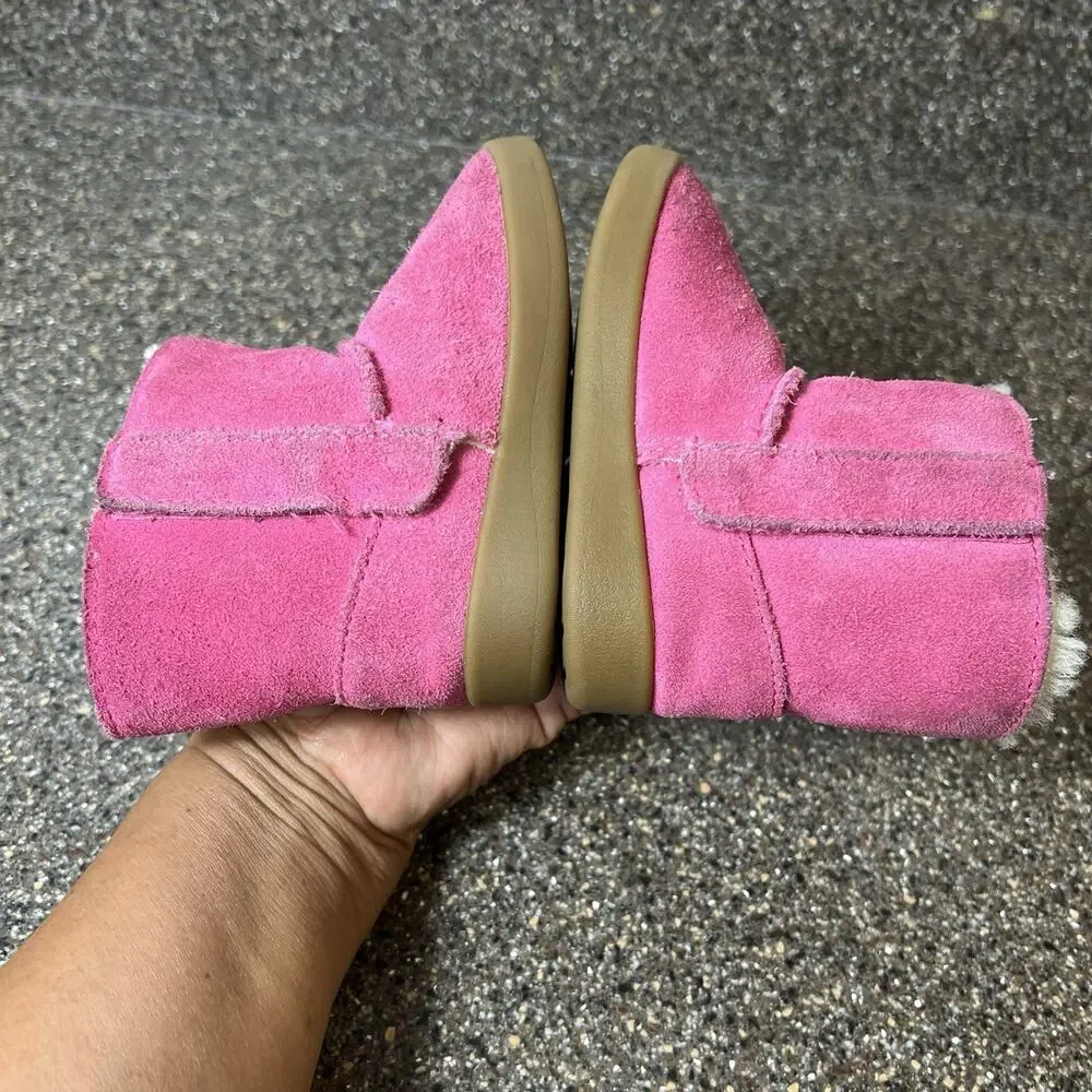 Ugg Little Kids Girls Infant 4/5 Classic Pink Suede Mid Top Winter Boots Snap On